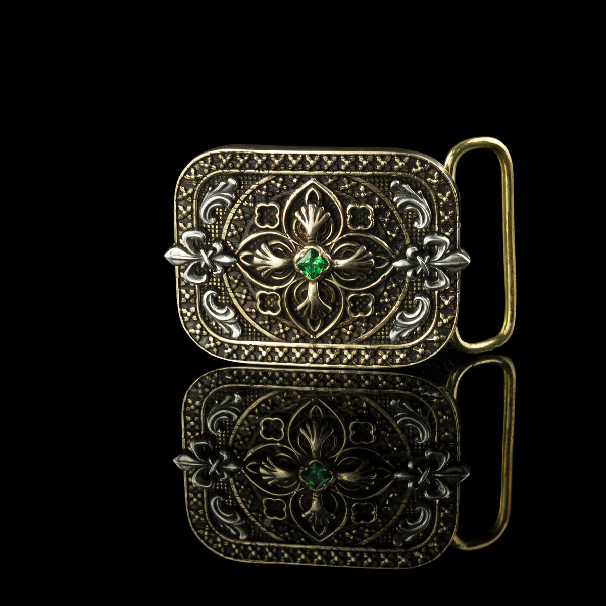 Filigree cross sterling silver and brass belt buckle, front 2