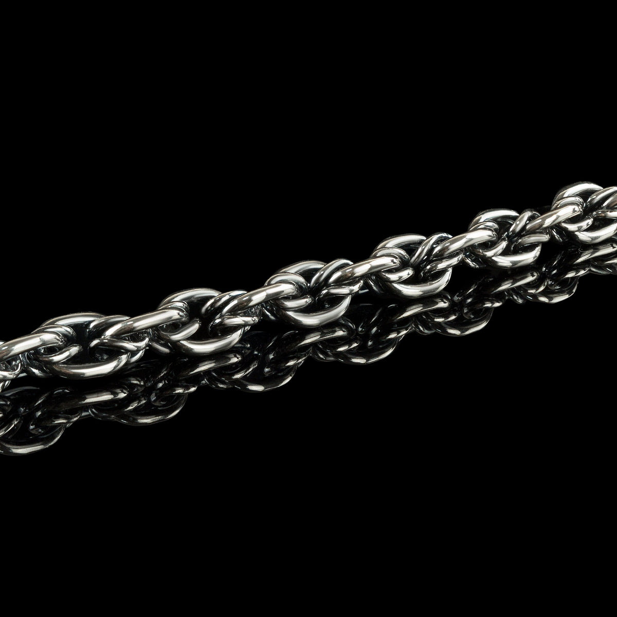 Close-up of the Graf bracelet's interlocking sterling silver links