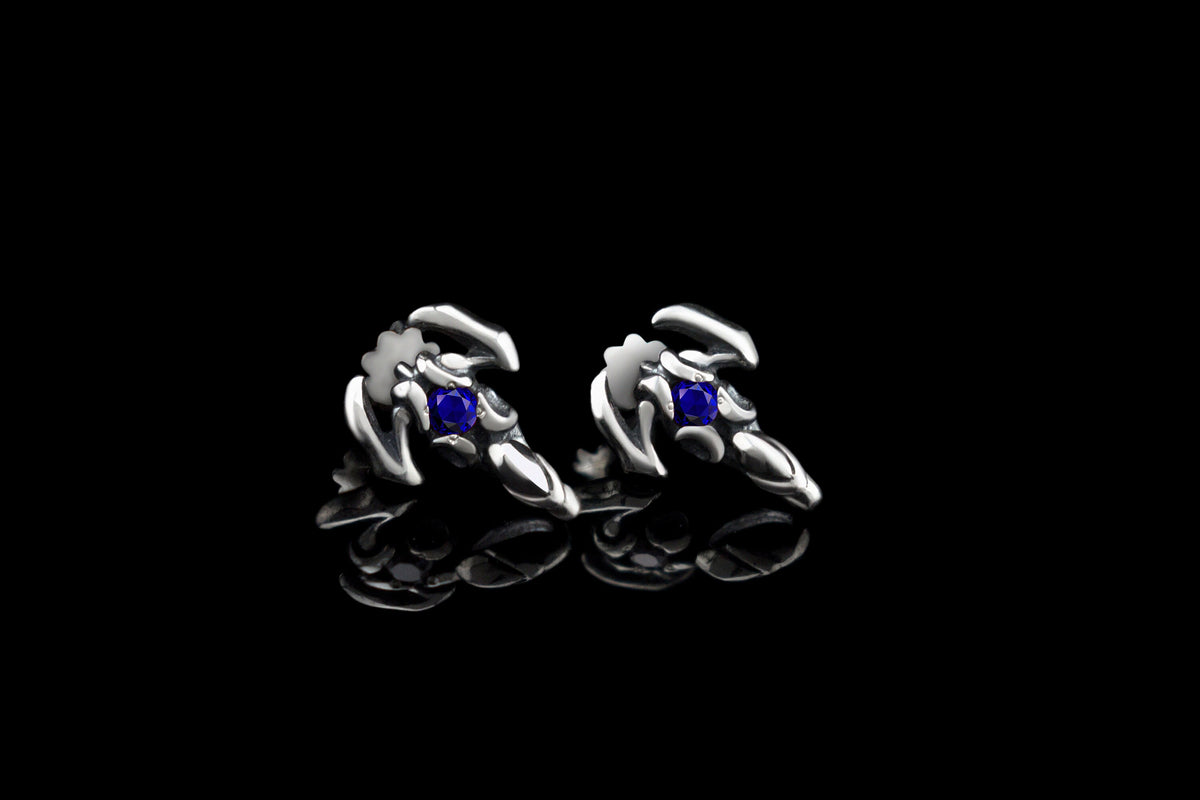 Scorpion 925 sterling silver earrings with cubic zirconia and gothic sculptural design