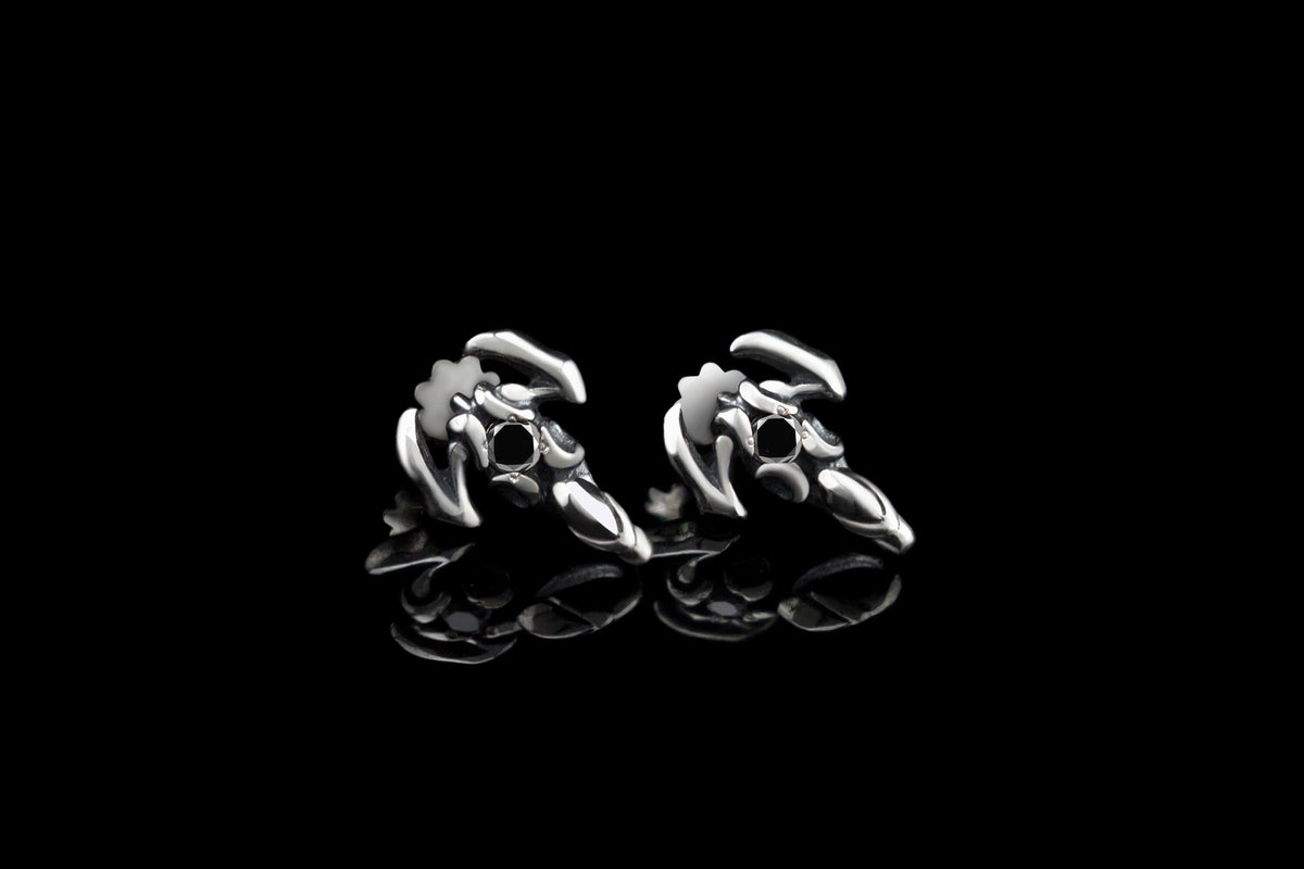 Scorpion 925 sterling silver earrings with cubic zirconia and gothic sculptural design
