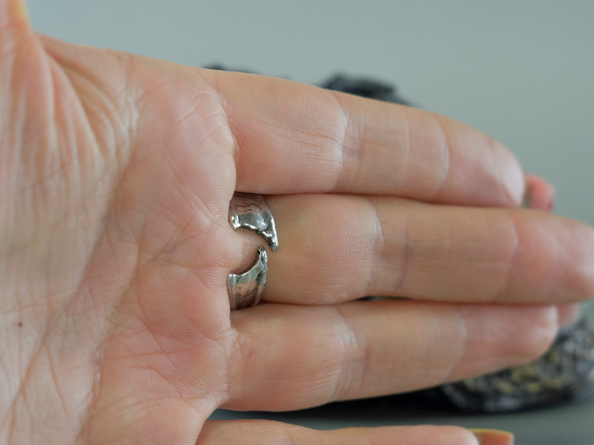 925 sterling silver Dragon’s Grasp ring with detailed sculptural dragon, scales and claw design