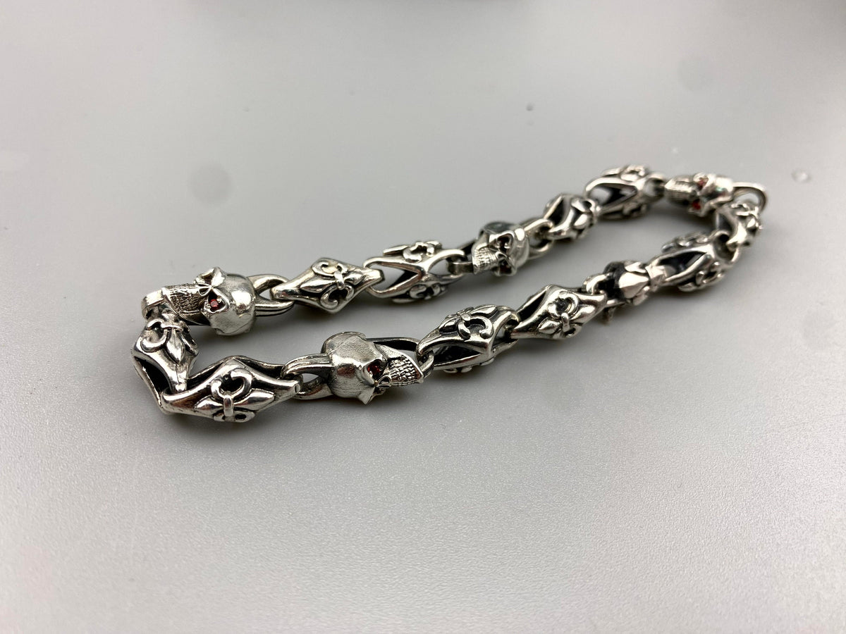 Zack 925 sterling silver garnet bracelet with gothic biker design