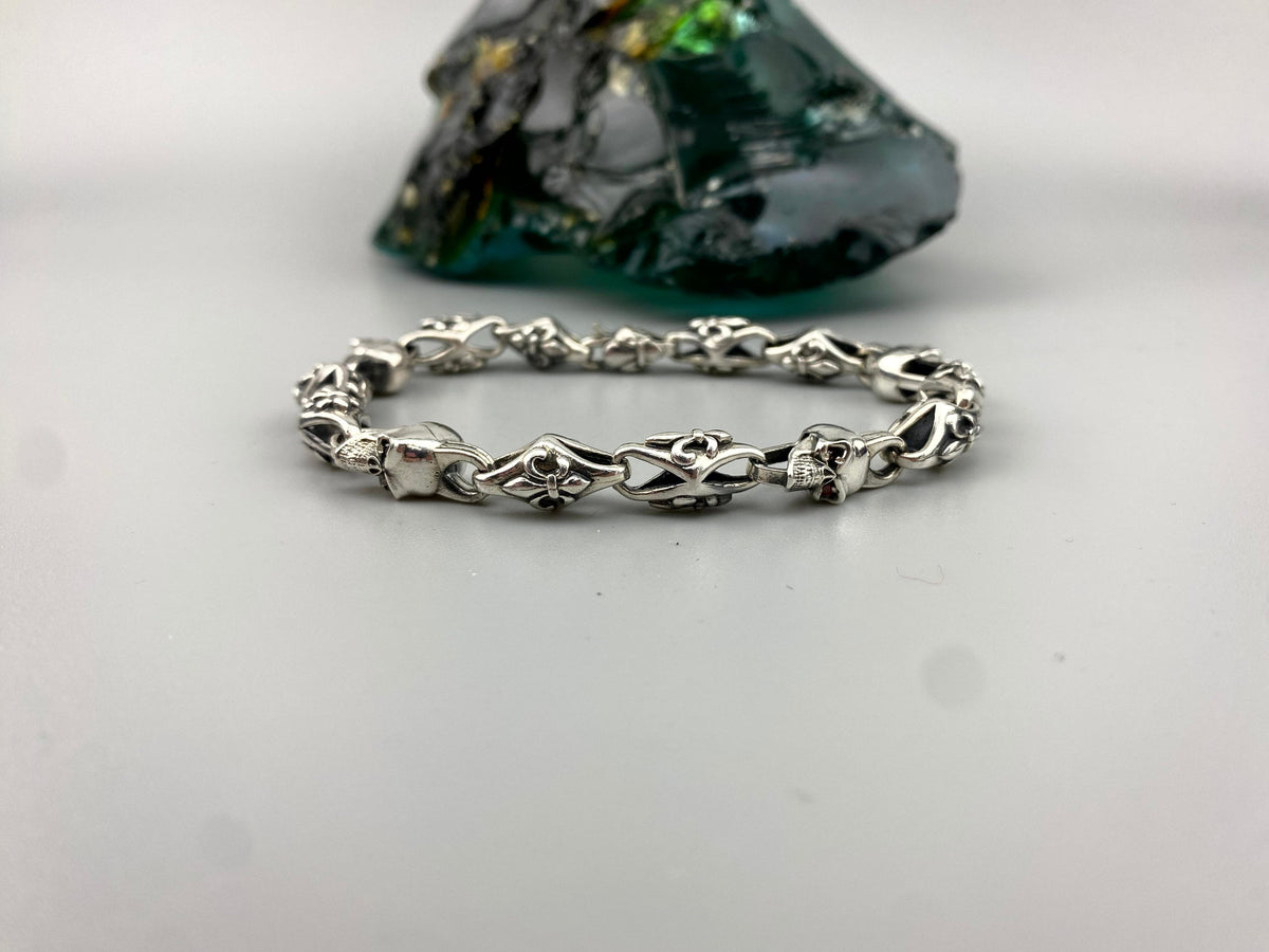 Zack 925 sterling silver garnet bracelet with gothic biker design