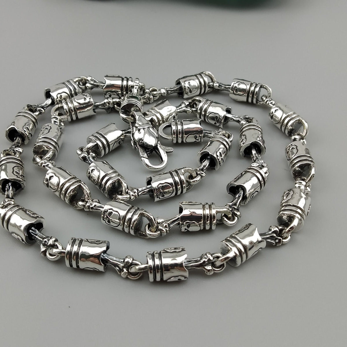Forcer heavy 925 sterling silver chain with sculptural cylindrical links, approximately 137 grams