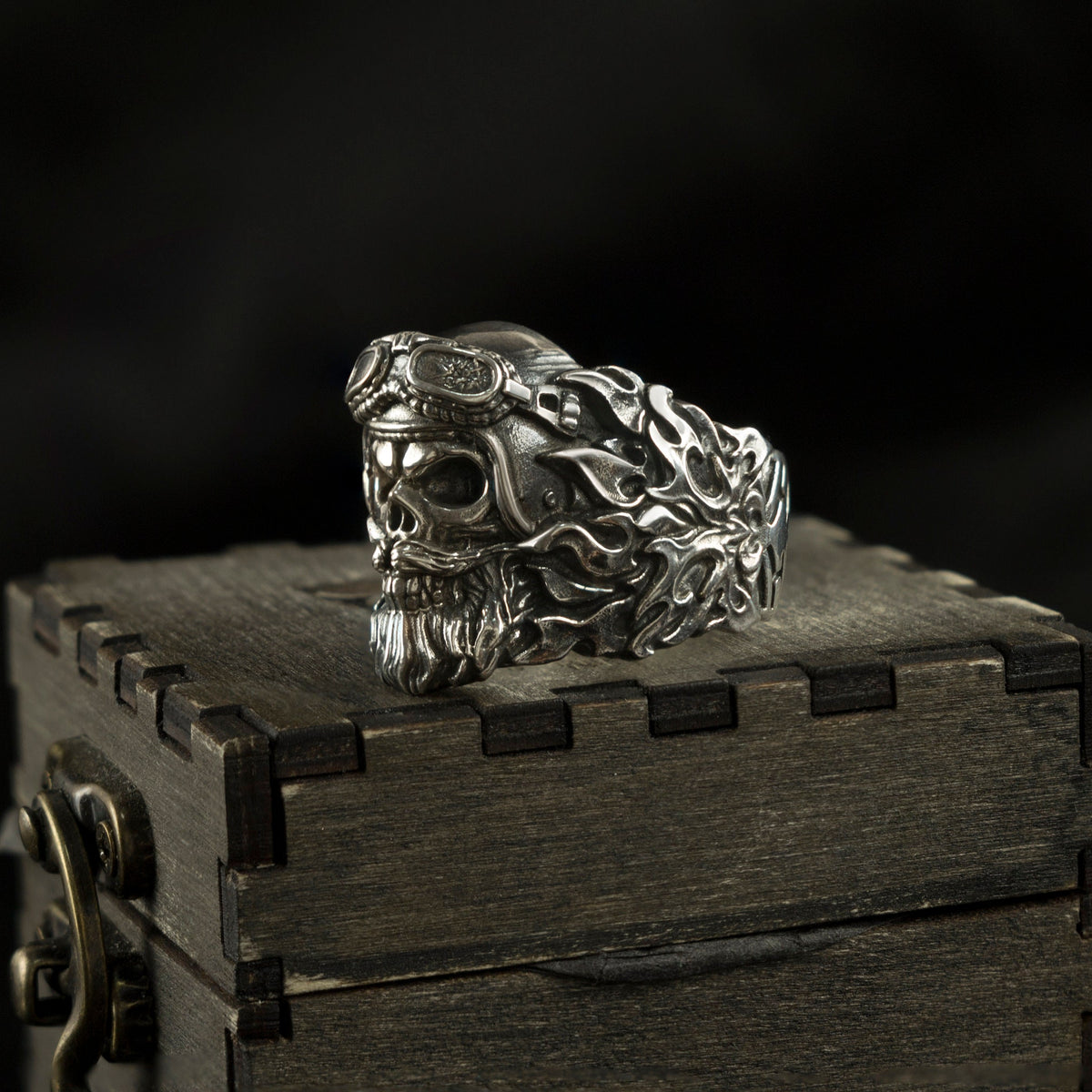 Rider biker ring side view showing the flowing beard detail