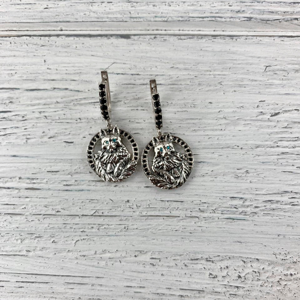 Cats earrings Maine Coon Silver earrings  Animals silver earrings  Cat jewelry