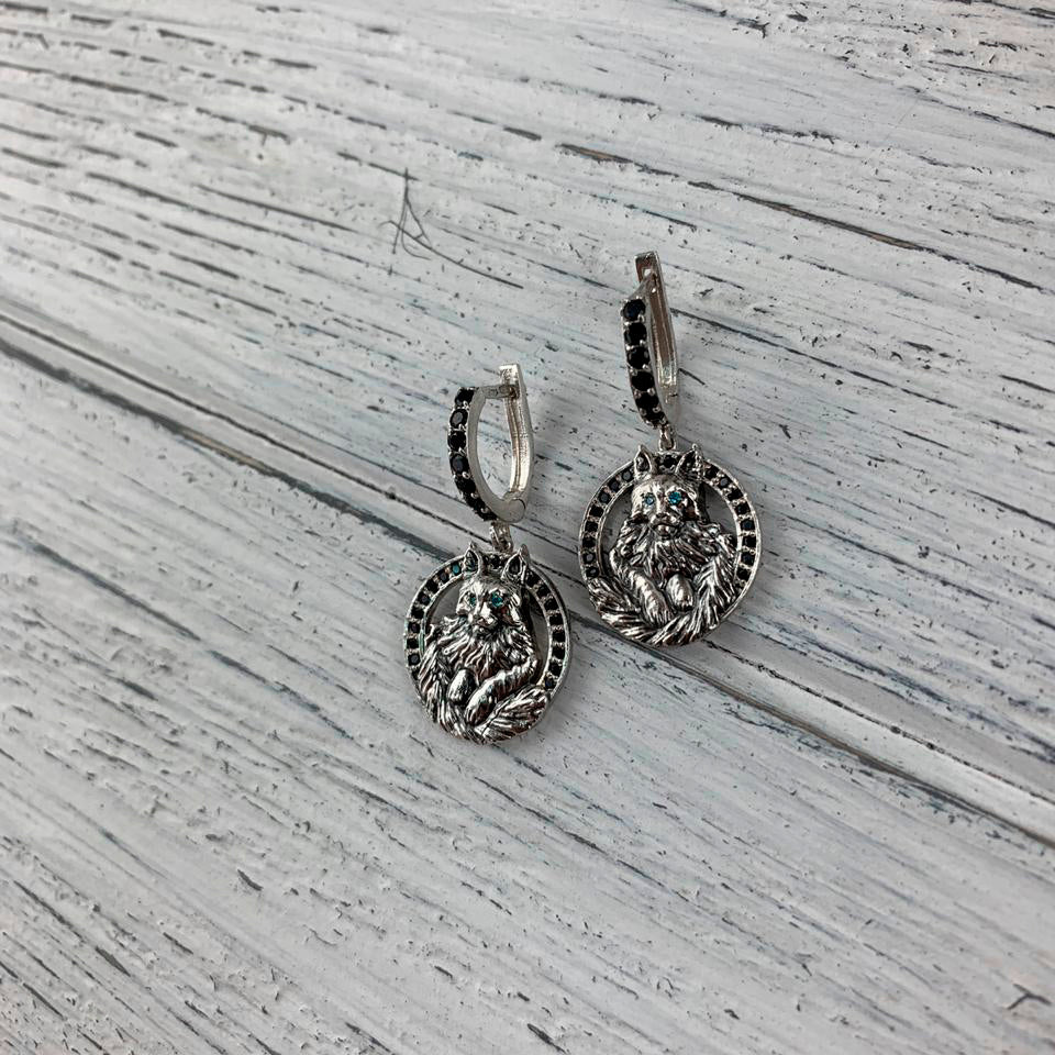 Cats earrings Maine Coon Silver earrings  Animals silver earrings  Cat jewelry