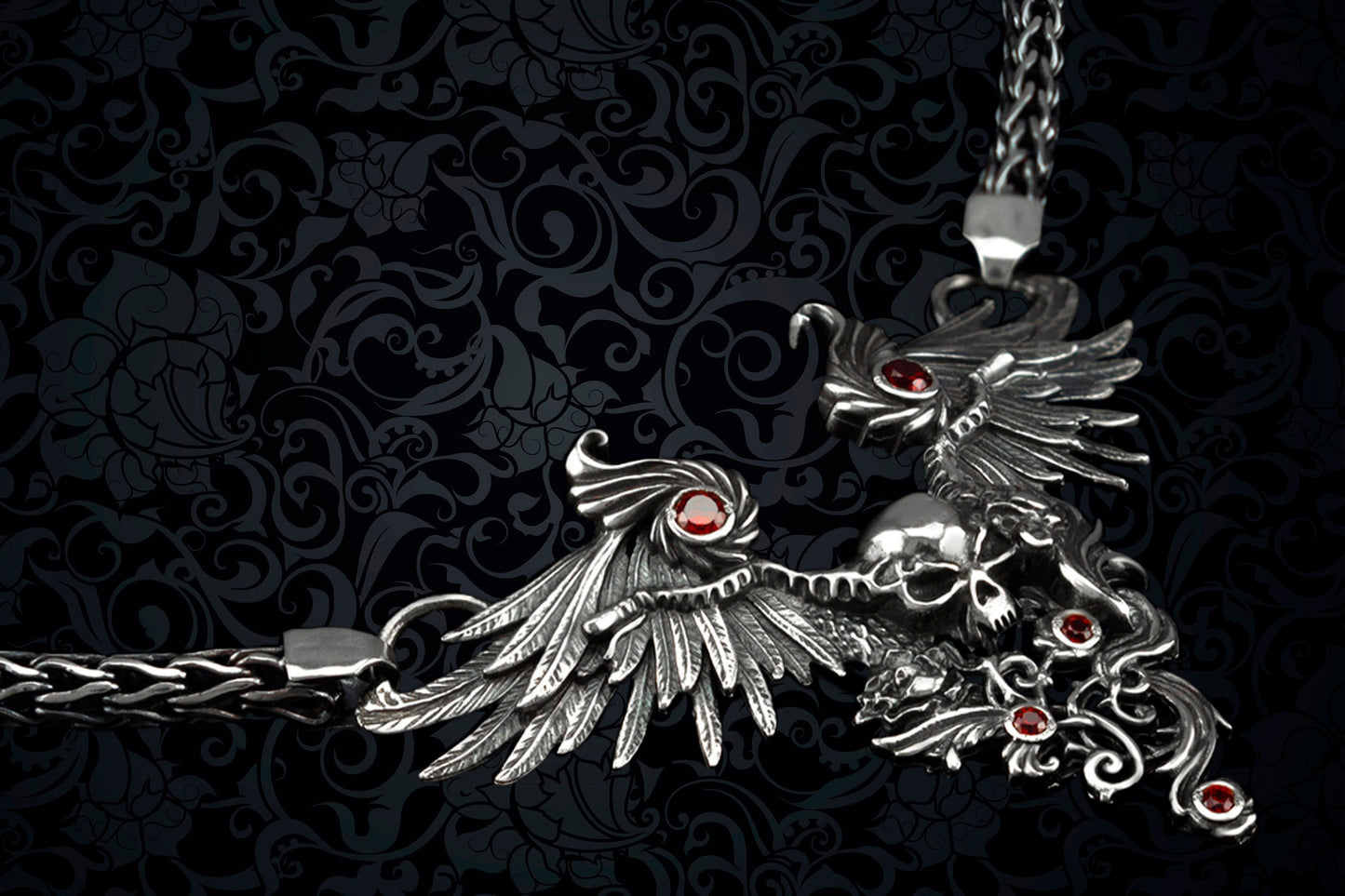 Skull necklace Wings skull Silver skull pendant Skull with wings Gothic jewelry Dark Angel