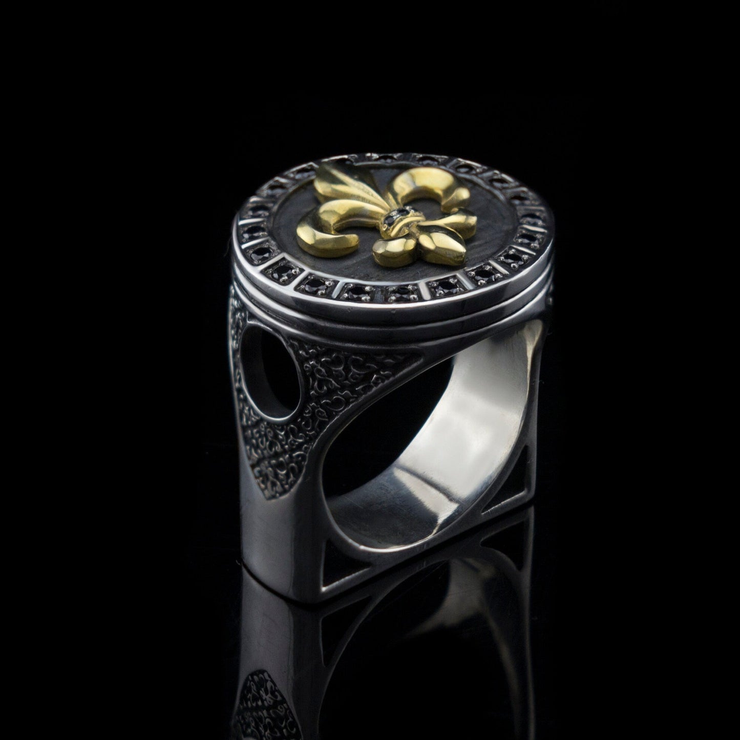 Fleur De Lis ring Liberté  Piston ring Silver Sterling 925 Bikers Jewelry Men's ring