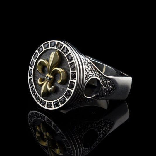 Fleur De Lis ring Liberté  Piston ring Silver Sterling 925 Bikers Jewelry Men's ring