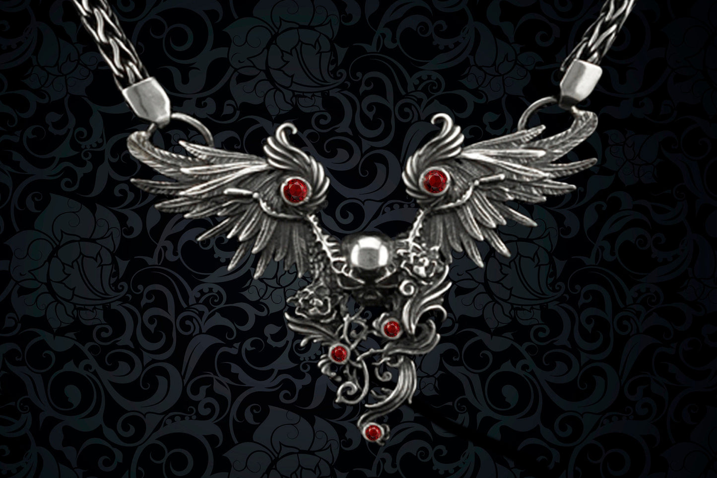 Skull necklace Wings skull Silver skull pendant Skull with wings Gothic jewelry Dark Angel