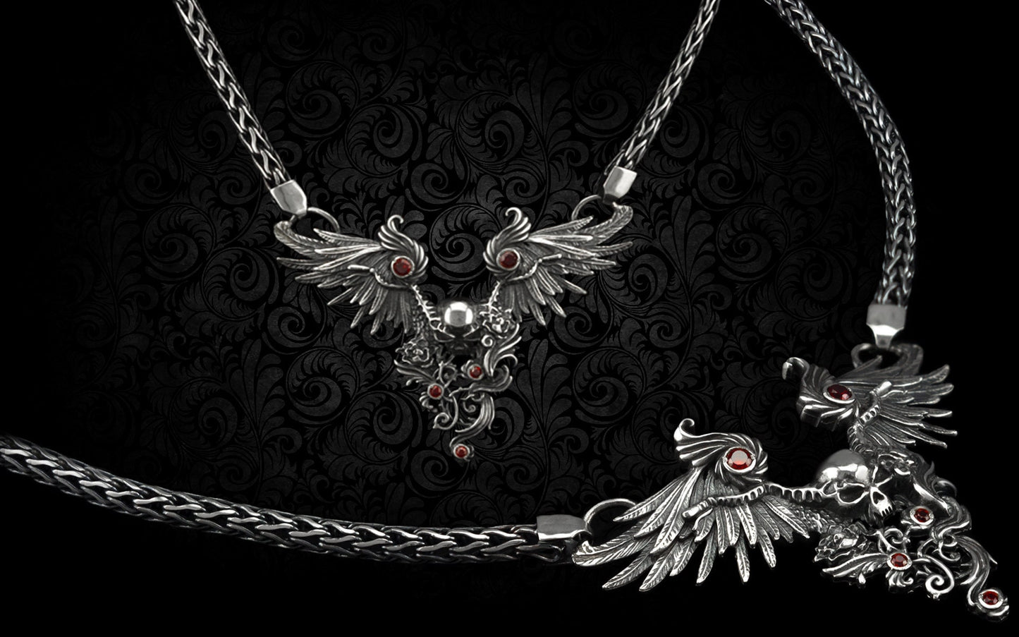 Skull necklace Wings skull Silver skull pendant Skull with wings Gothic jewelry Dark Angel