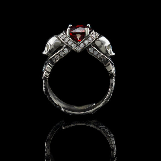 Women skull ring Adjustable skull ring Adjustable Feather ring Red gemstones Red zirconium