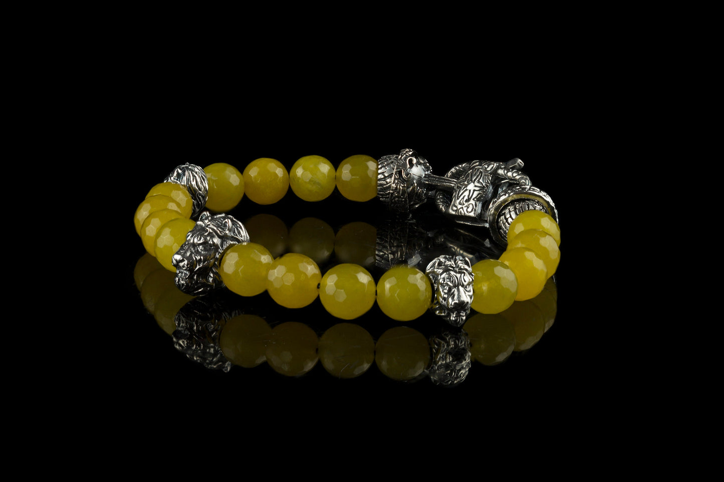 Lion bracelet Silver beaded bracelet with silver Yellow agate
