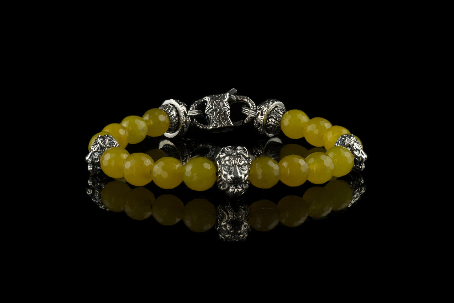 Lion bracelet Silver beaded bracelet with silver Yellow agate
