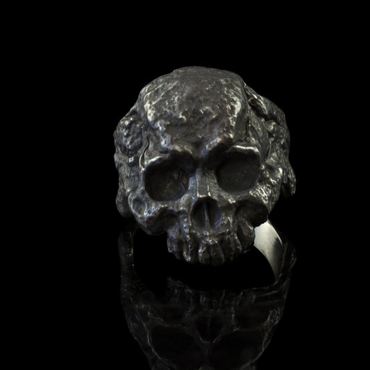 Black skull ring Brutalist skull ring Biker ring Biker jewelry Skull rings for men