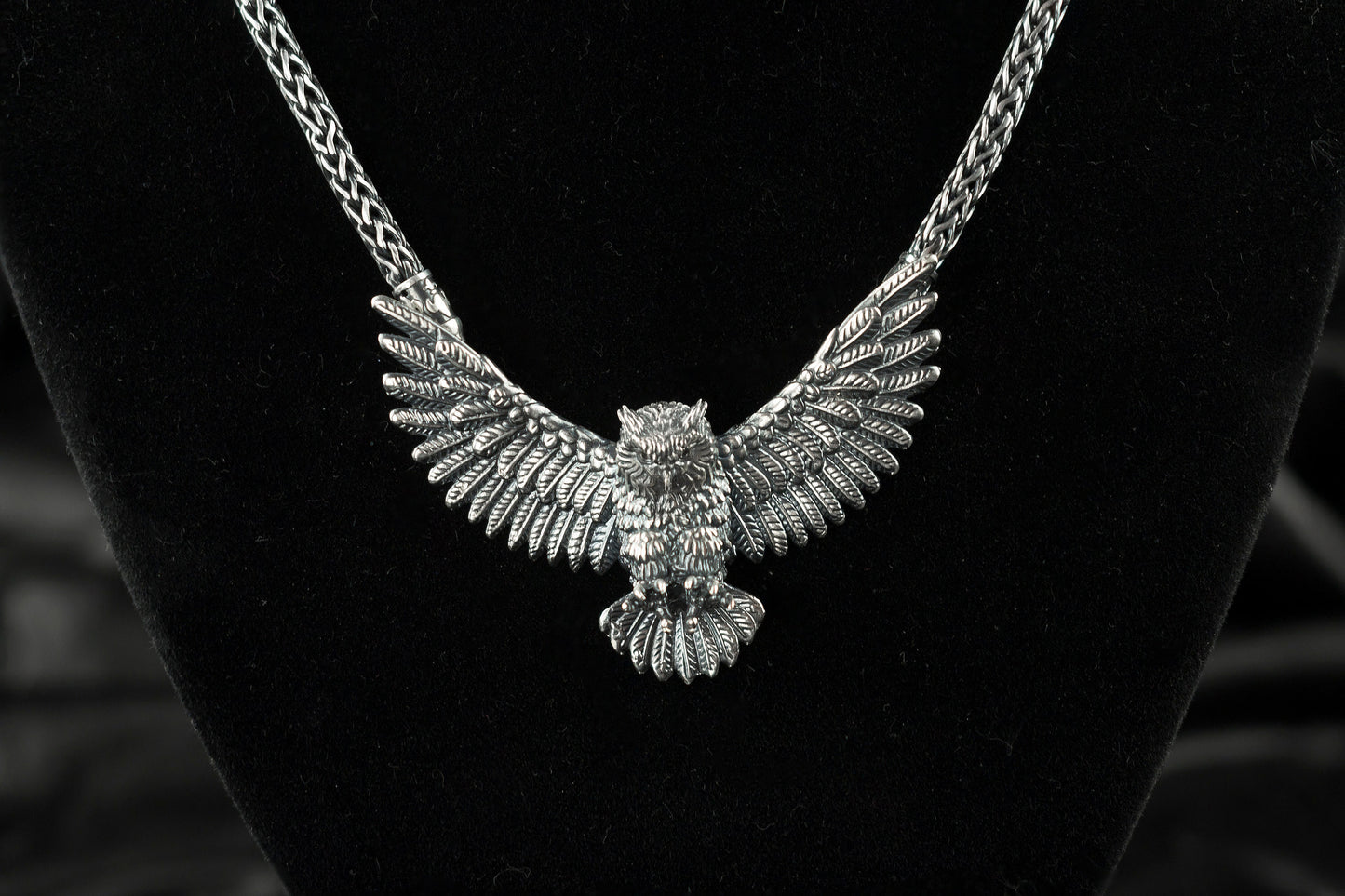 Women's silver necklace Owl Night bird