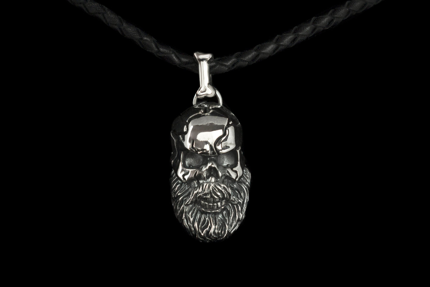 Silver skull pendant Biker jewelry Bearded skull Brutalist style