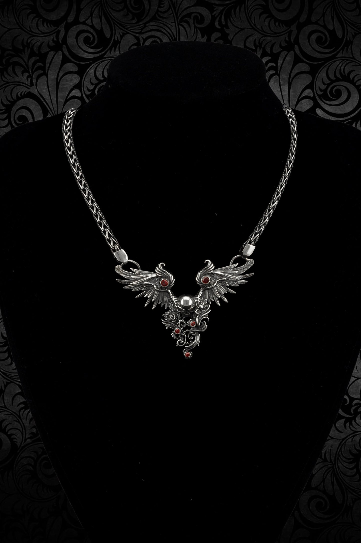 Skull necklace Wings skull Silver skull pendant Skull with wings Gothic jewelry Dark Angel