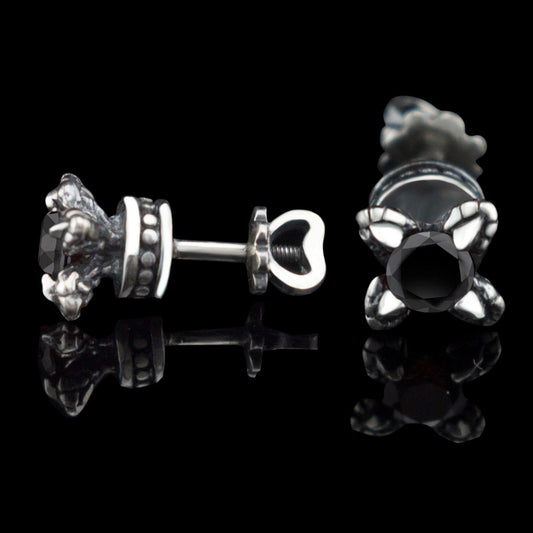 Black silver studs with gemstones Screw back silver earrings
