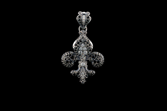 Fleur de Lis silver  pendant Mary Gemstones silver pendant Black and white gems