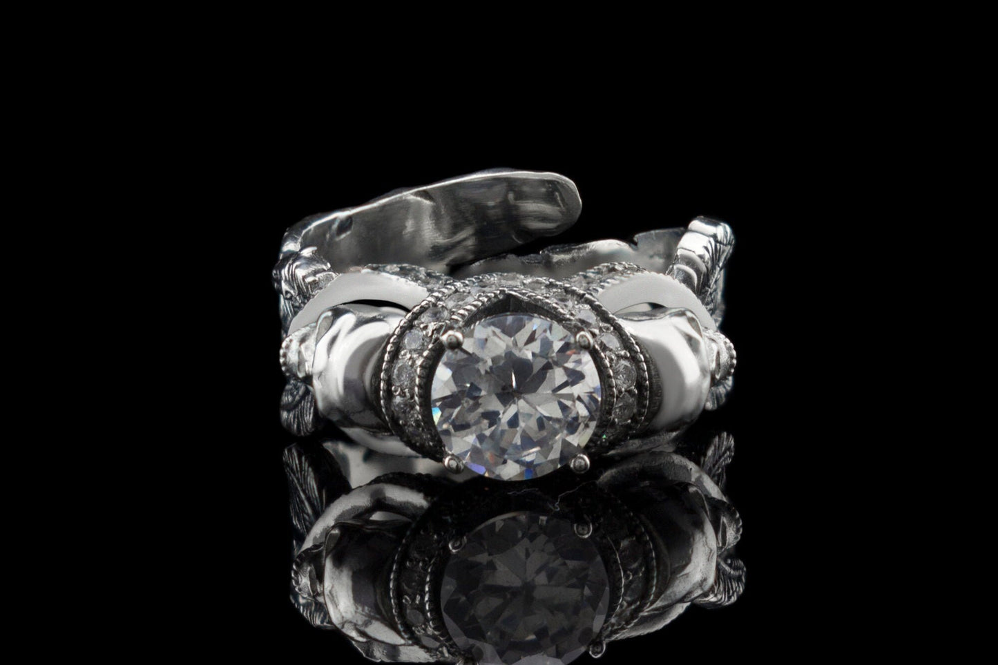 Adjustable skull ring Silver skull ring Adjustable ring Feather Skull jewelry