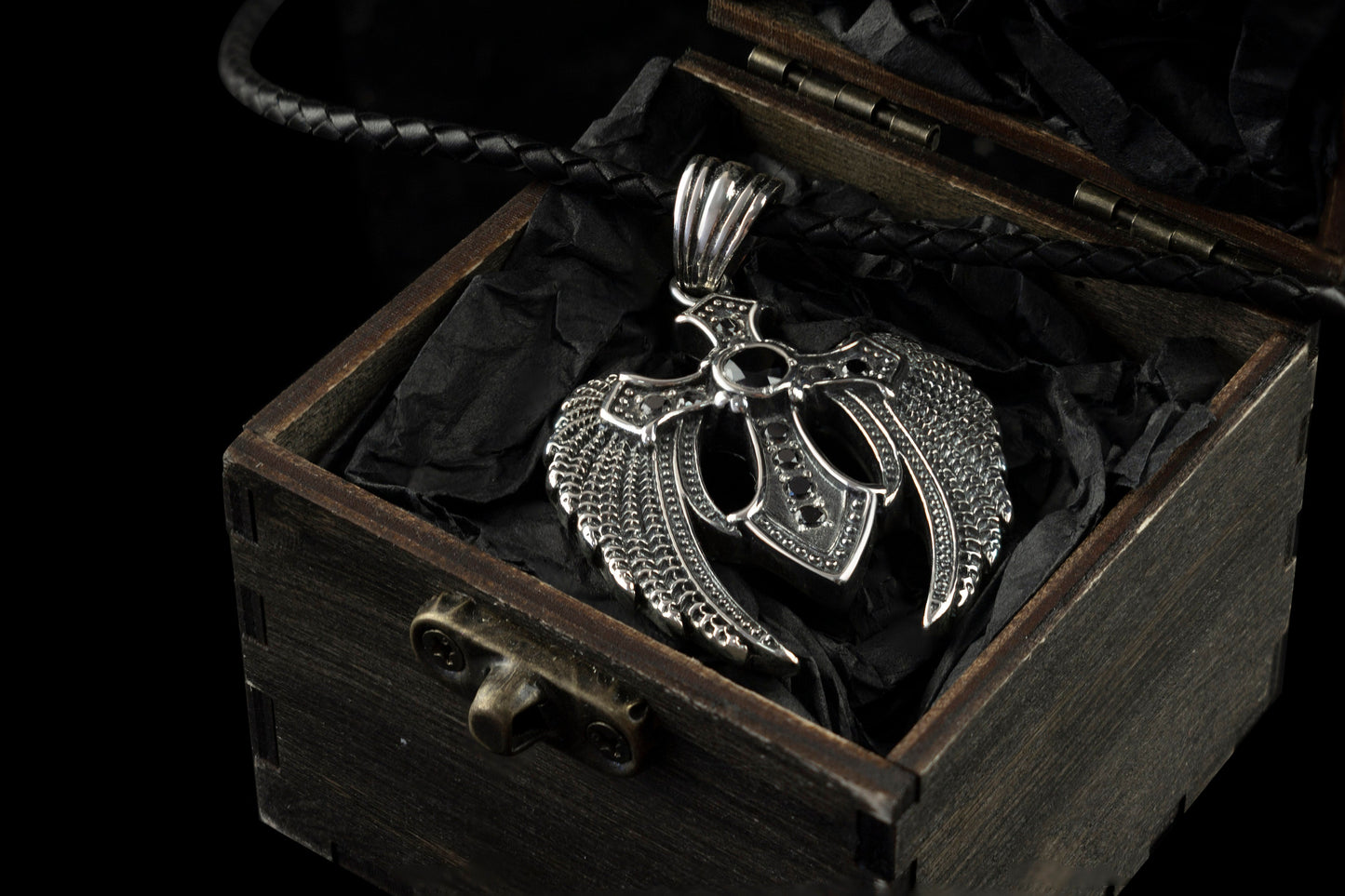 Heavy cross Silver cross pendant Biker jewelry Angel cross Gemstones cross black