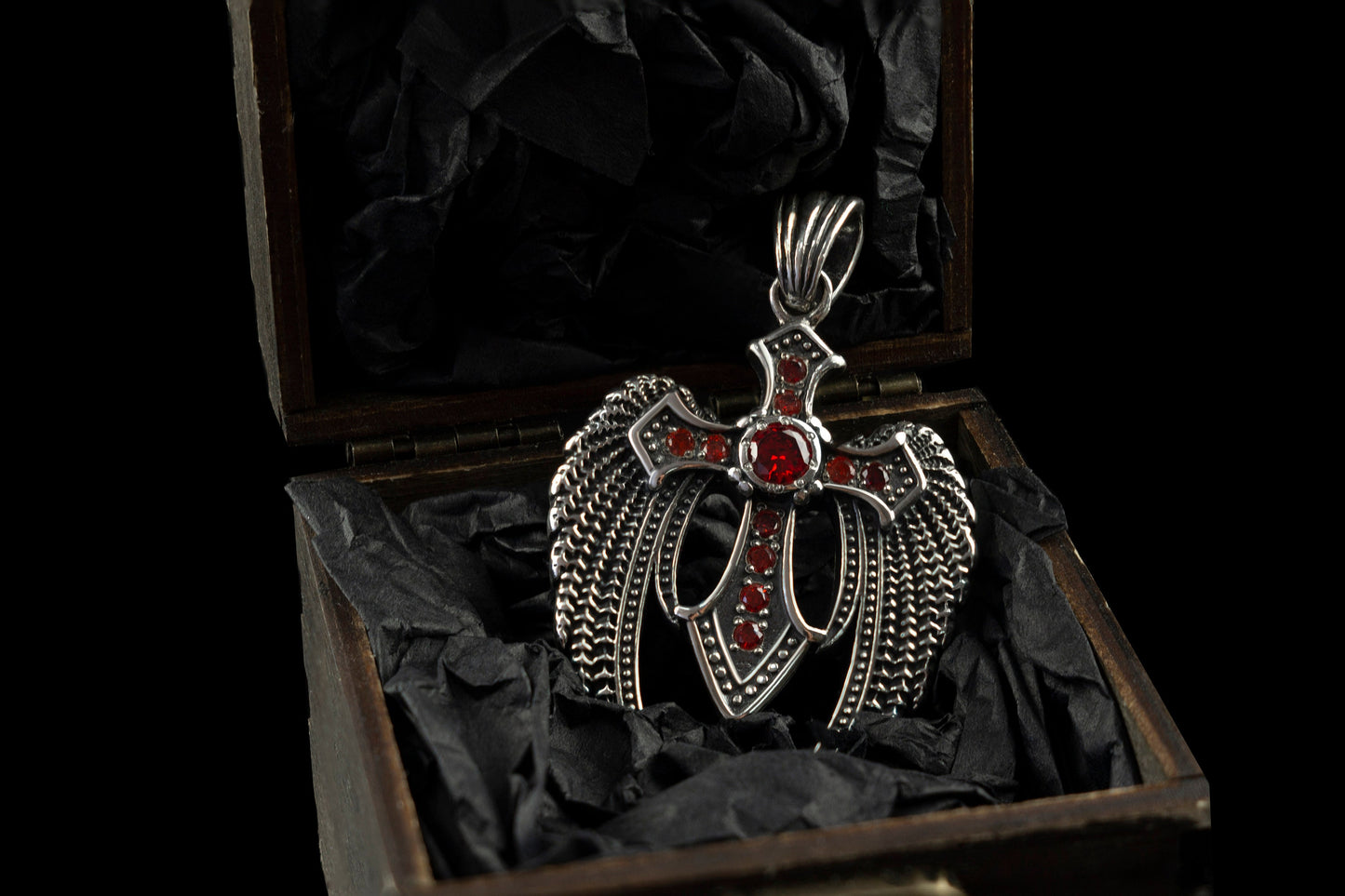 Heavy cross Silver cross pendant Biker jewelry Angel cross Gemstones cross black