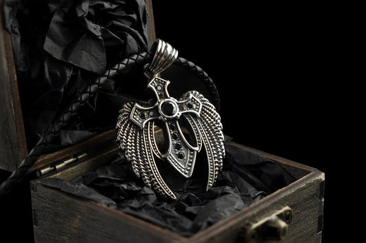 Heavy cross Silver cross pendant Biker jewelry Angel cross Gemstones cross black