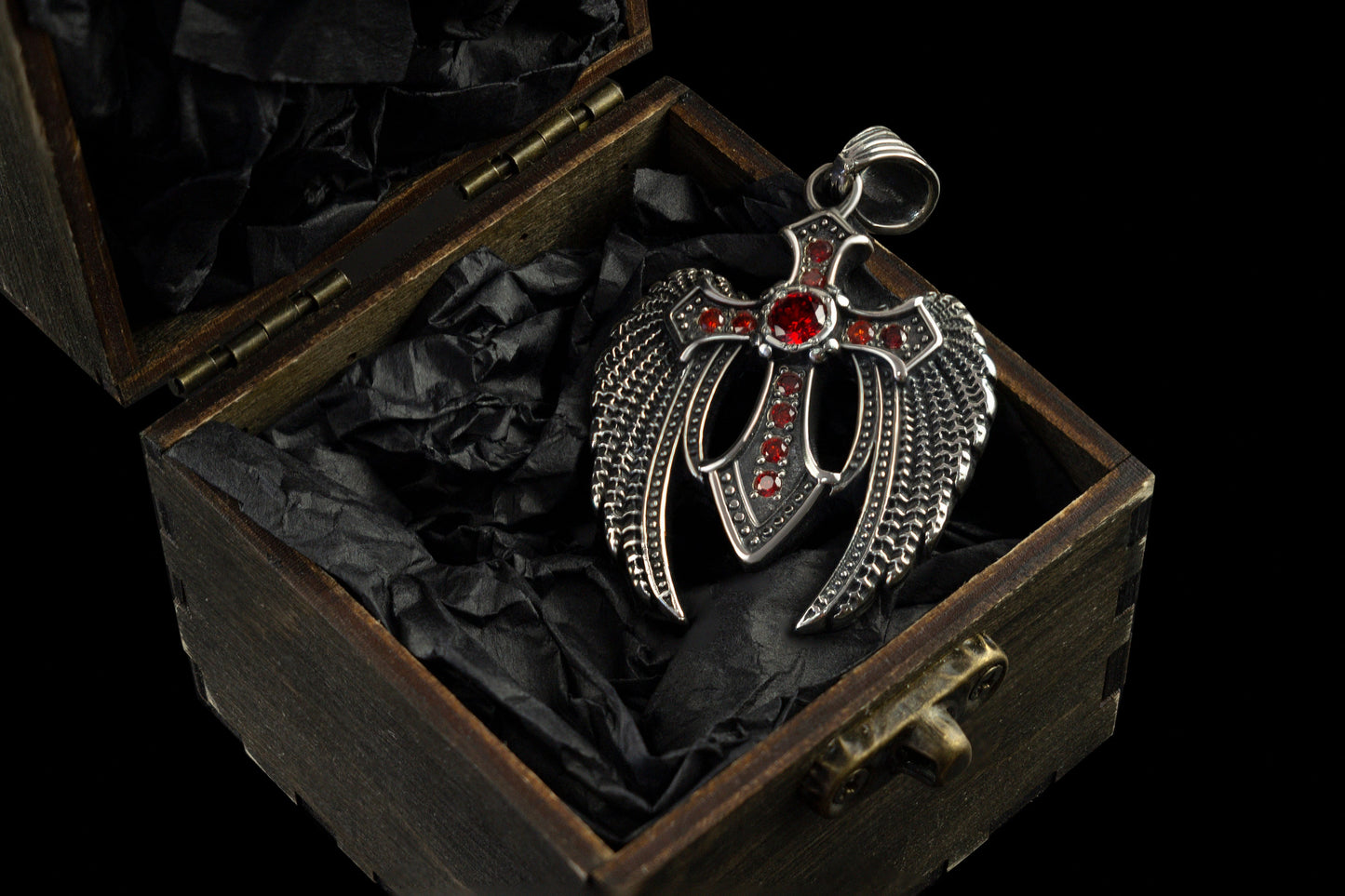 Heavy cross Silver cross pendant Biker jewelry Angel cross Gemstones cross black