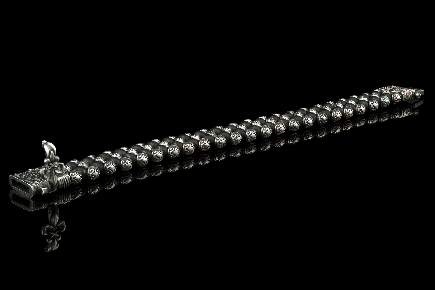 Heavy silver bracelet Onyx  bracelet Beaded bracelet  Biker jewelry