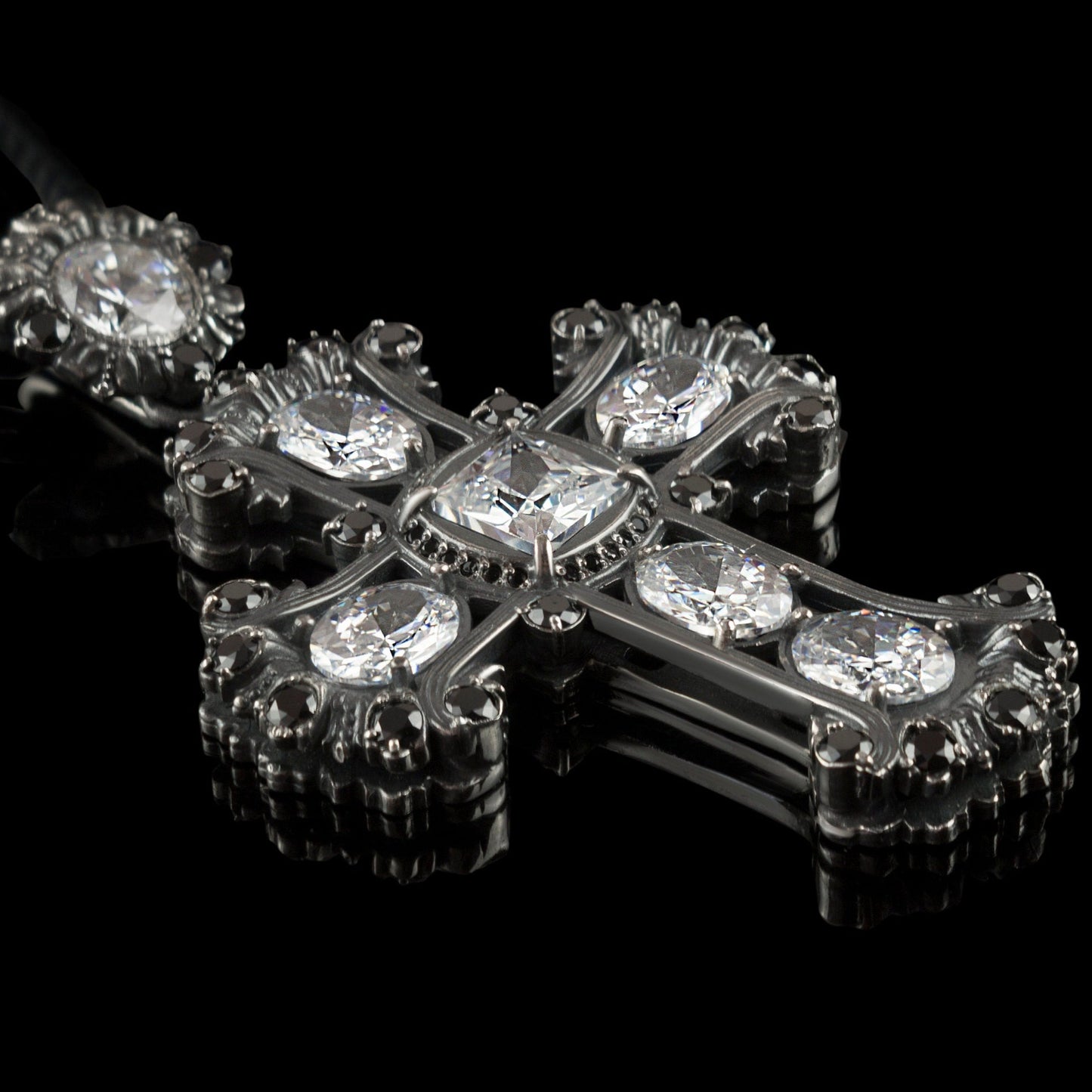 Brilliant crystal cross Women's silver cross Black cross  Victorian jewelry Medieval Cross Women's pendant cross Antique Style jewelry