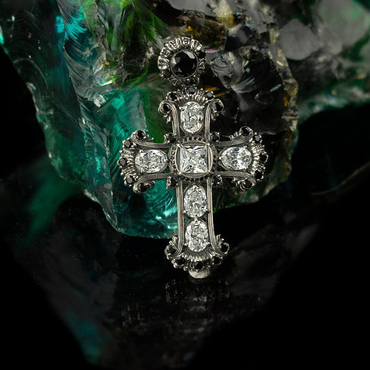 Brilliant crystal cross Women's silver cross Black cross  Victorian jewelry Medieval Cross Women's pendant cross Antique Style jewelry