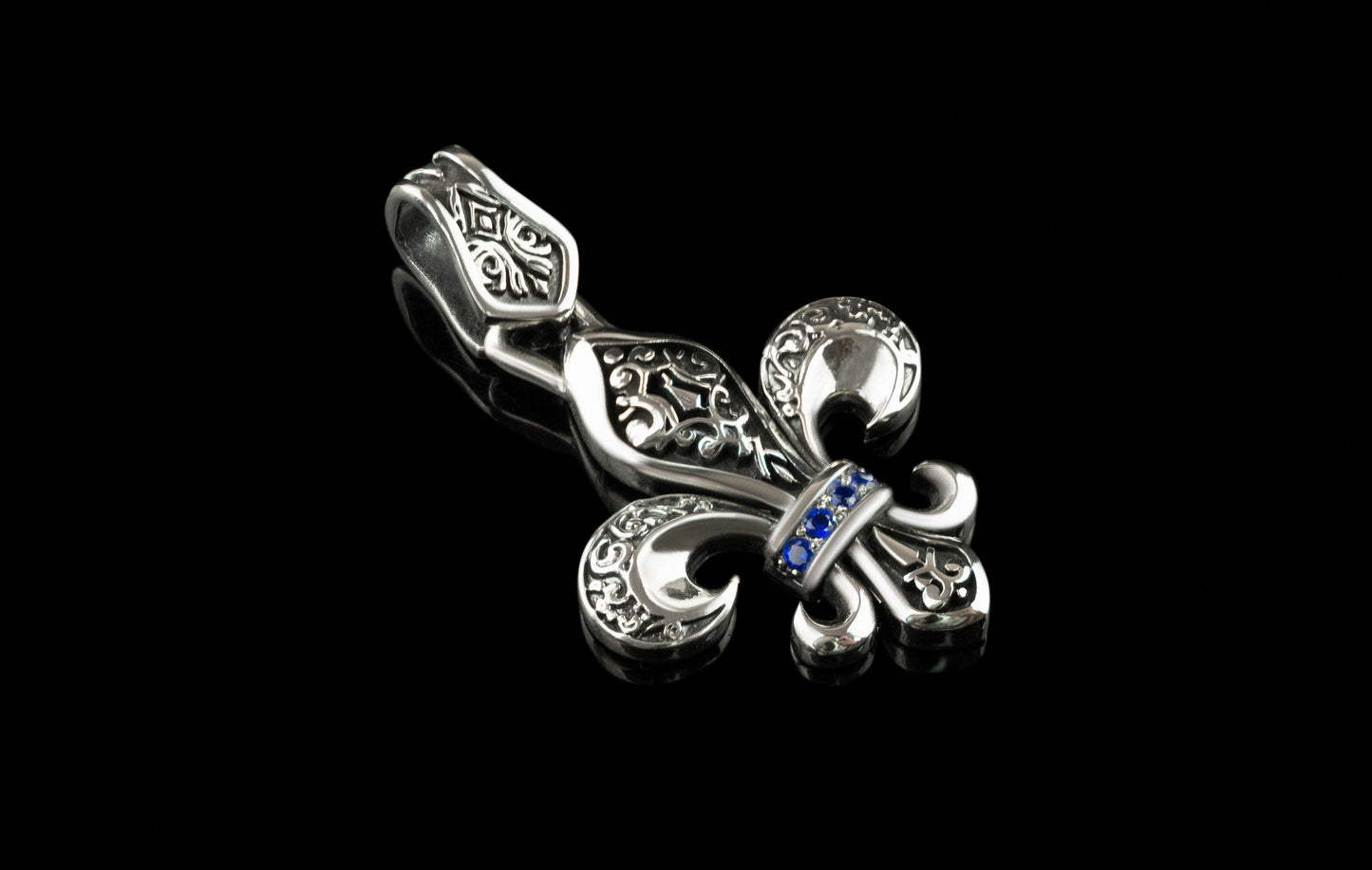 Fleur de lis pendant Biker jewelry Silver pendant