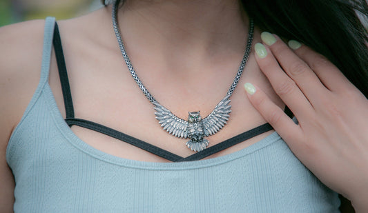 Women's silver necklace Owl Night bird