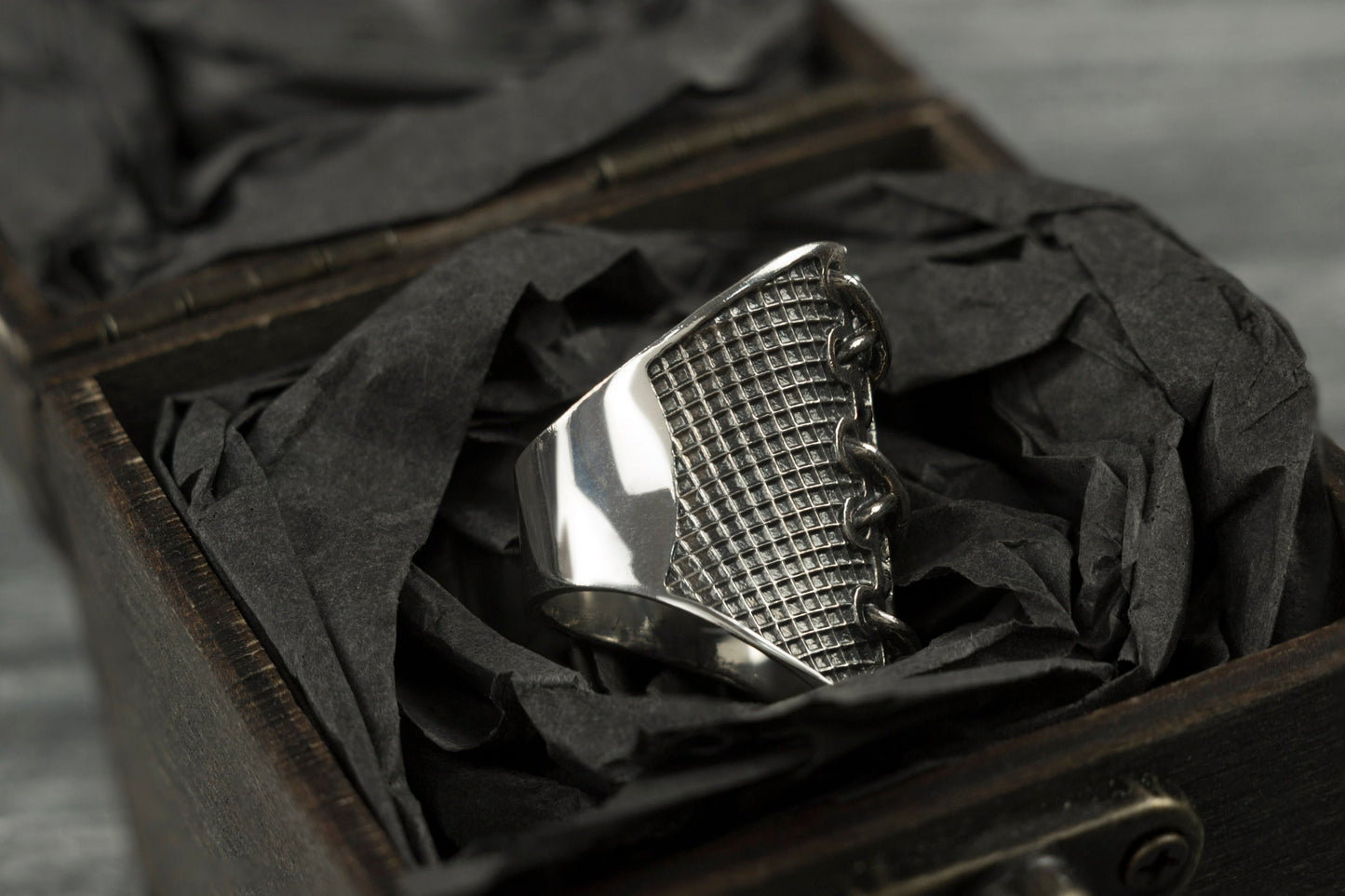 Corset Ring Goth jewelry Gothic silver ring  Wide Band ring, Gift For Women Mesh corset