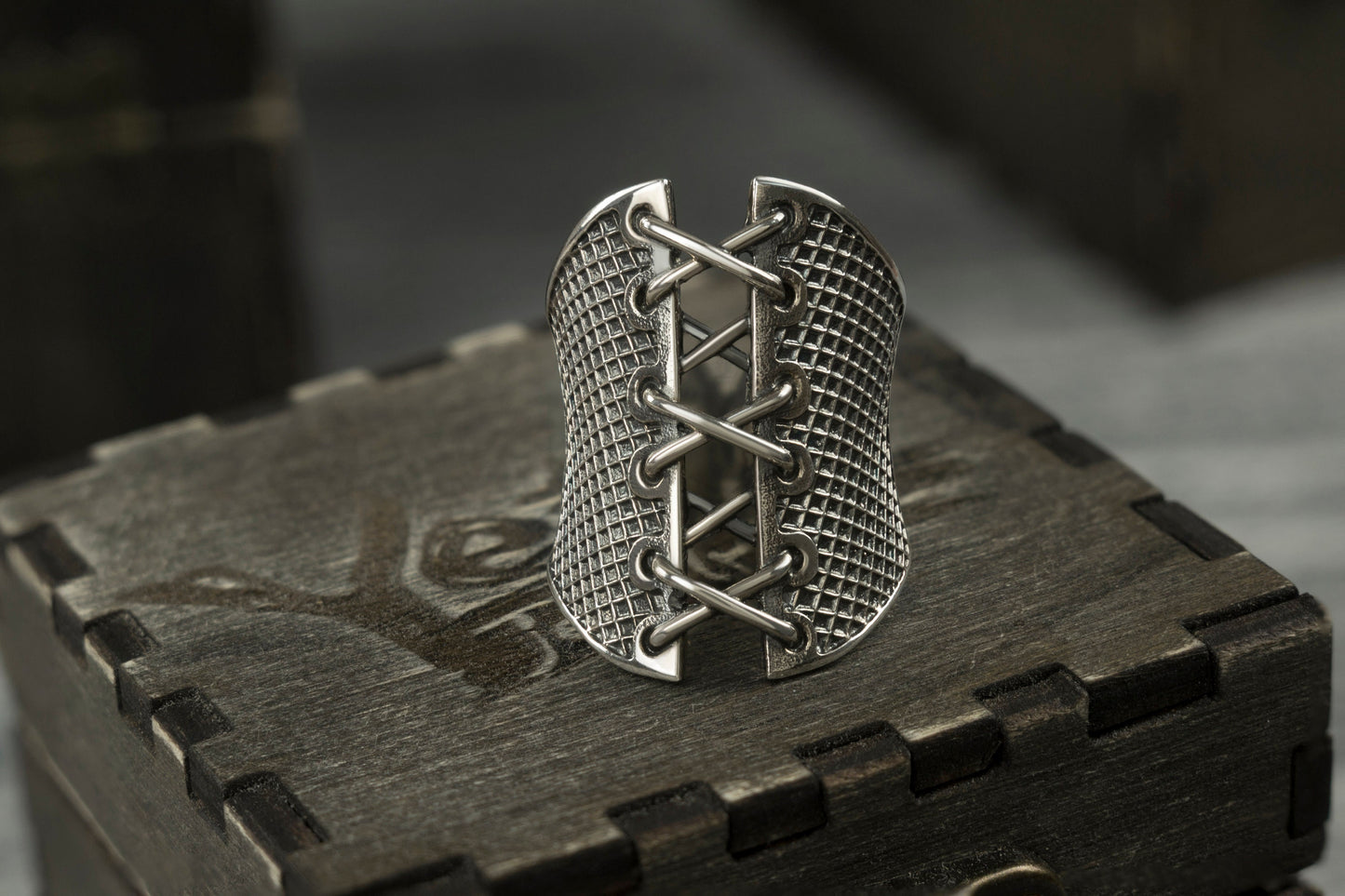 Corset Ring Goth jewelry Gothic silver ring  Wide Band ring, Gift For Women Mesh corset