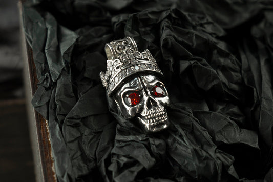 Silver skull pendant Santa Muerte Skull necklace  Biker jewelry
