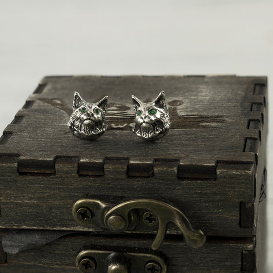 Cat earrings Silver studs cats Maine Coon earrings  Animals earrings