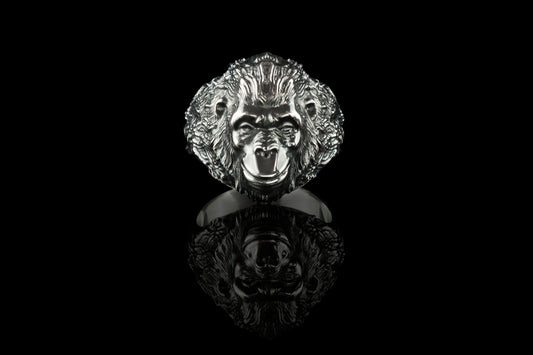 Monkey ring Silver gorilla ring Animal jewelry Biker ring