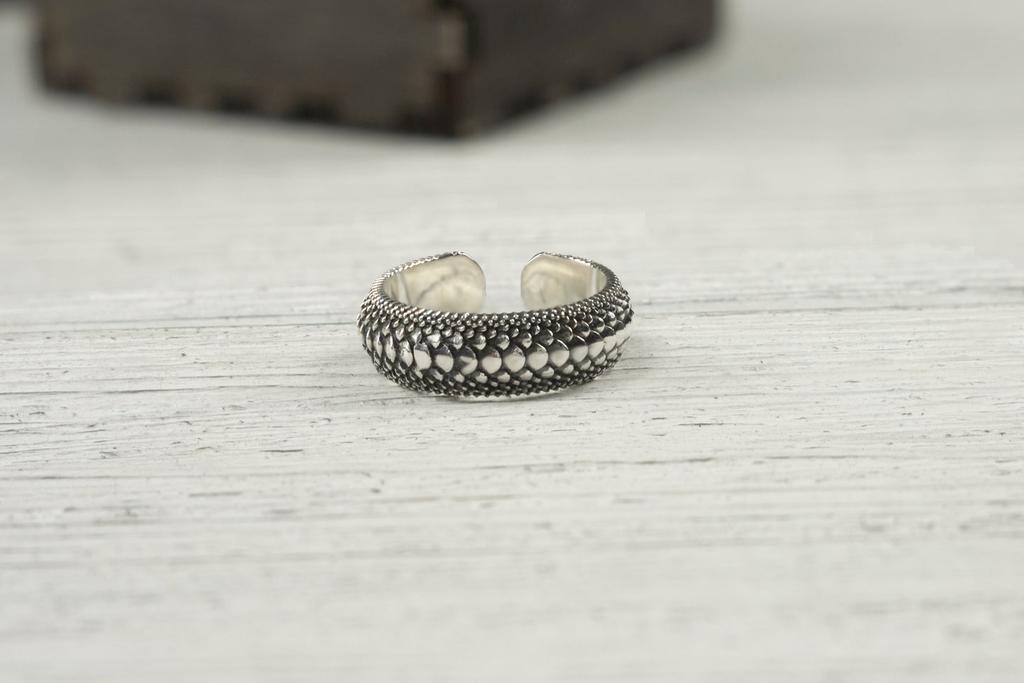 Adjustable silver Snake Scale Ring  Wide  silver ring Textured ring Dragon scale ring