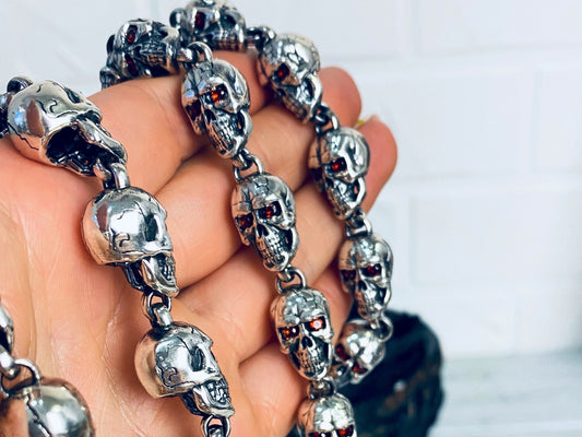 Brutalist skull silver necklace Skull jewelry Biker silver chain