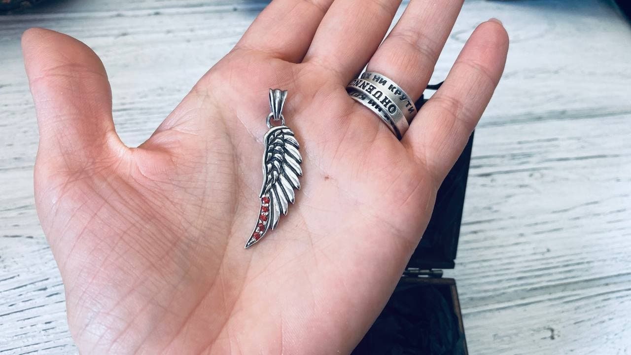 Angel wing pendant with red gemstones Silver wing Angel wings 925 sterling silver wing charm