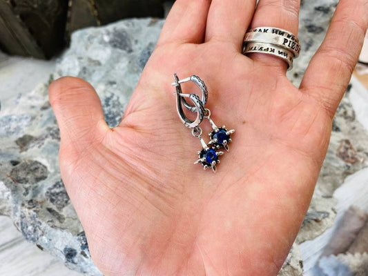 Women star earrings Silver earrings Drop star earrings Silver blue earrings Gothic jewelry Star jewelry