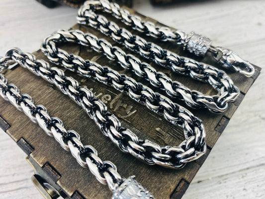 Black silver chain Silver men's chain Huge silver chain 8.5 mm  Biker jewelry Handmade round silver chain
