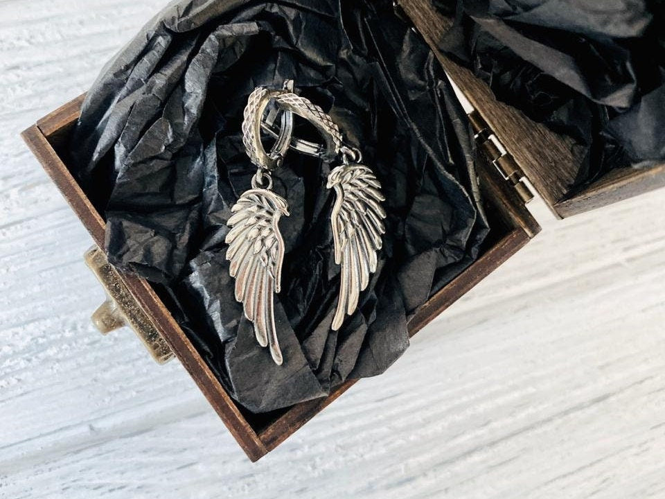 Women's silver earrings Angel wings earrings Women's drop earrings Universal silver jewelry