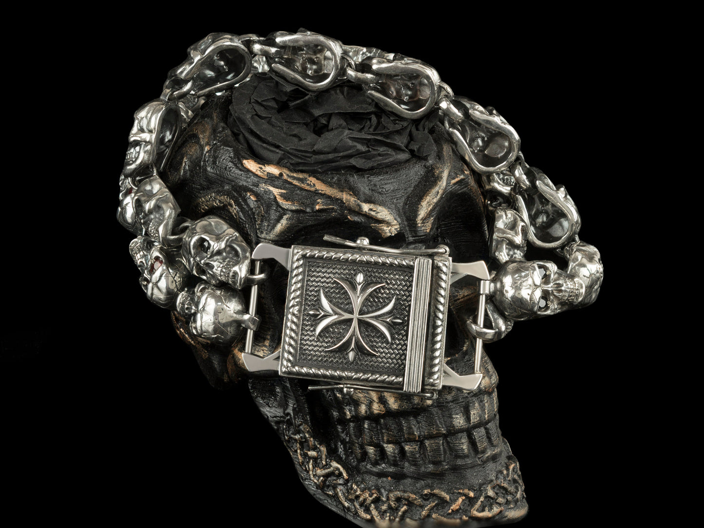 Biker bracelet Skull bracelet Huge silver skull bracelet Gift for biker Skull jewelry