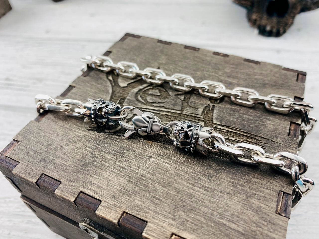 Anchor Chain Silver chain Skulls Heavy chain Oxidized chain silver chain Handmade silver jewelry