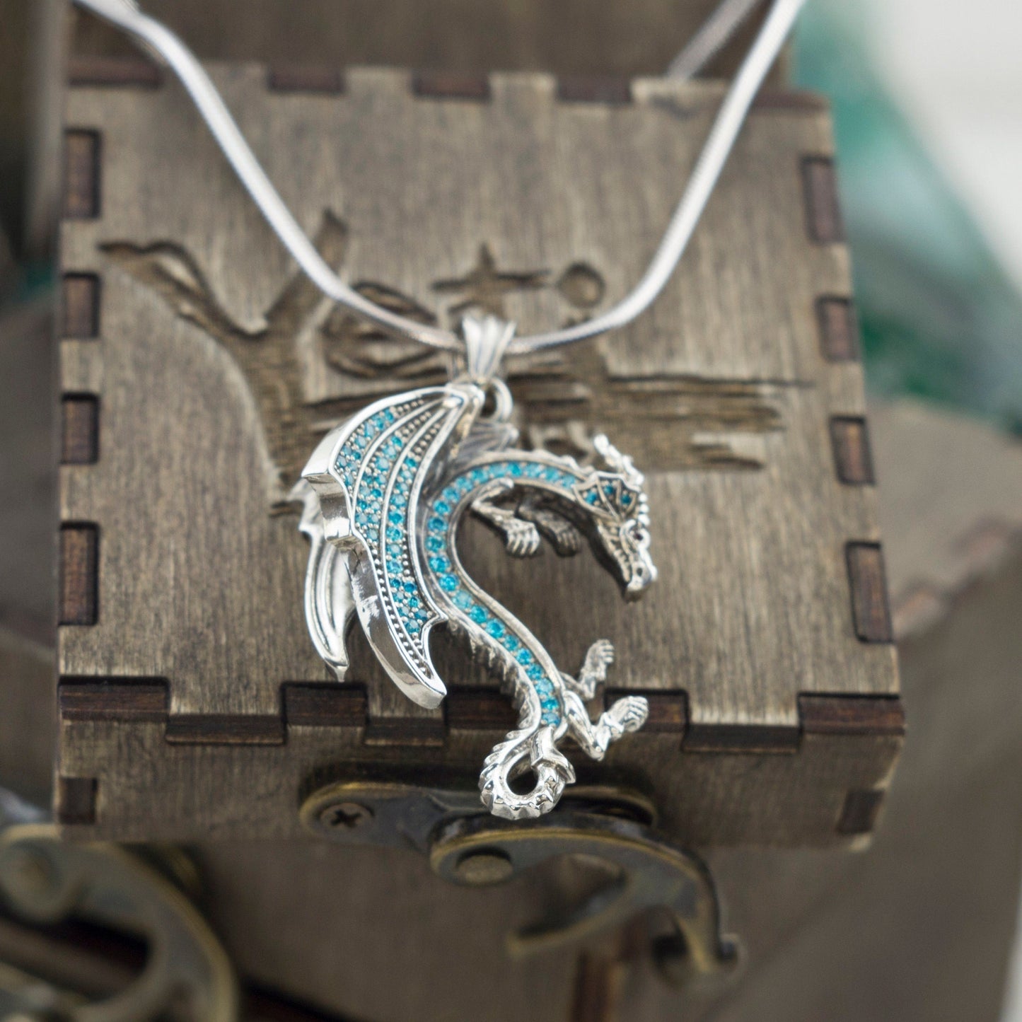 Dragon pendant Sterling silver pendant Blue dragon