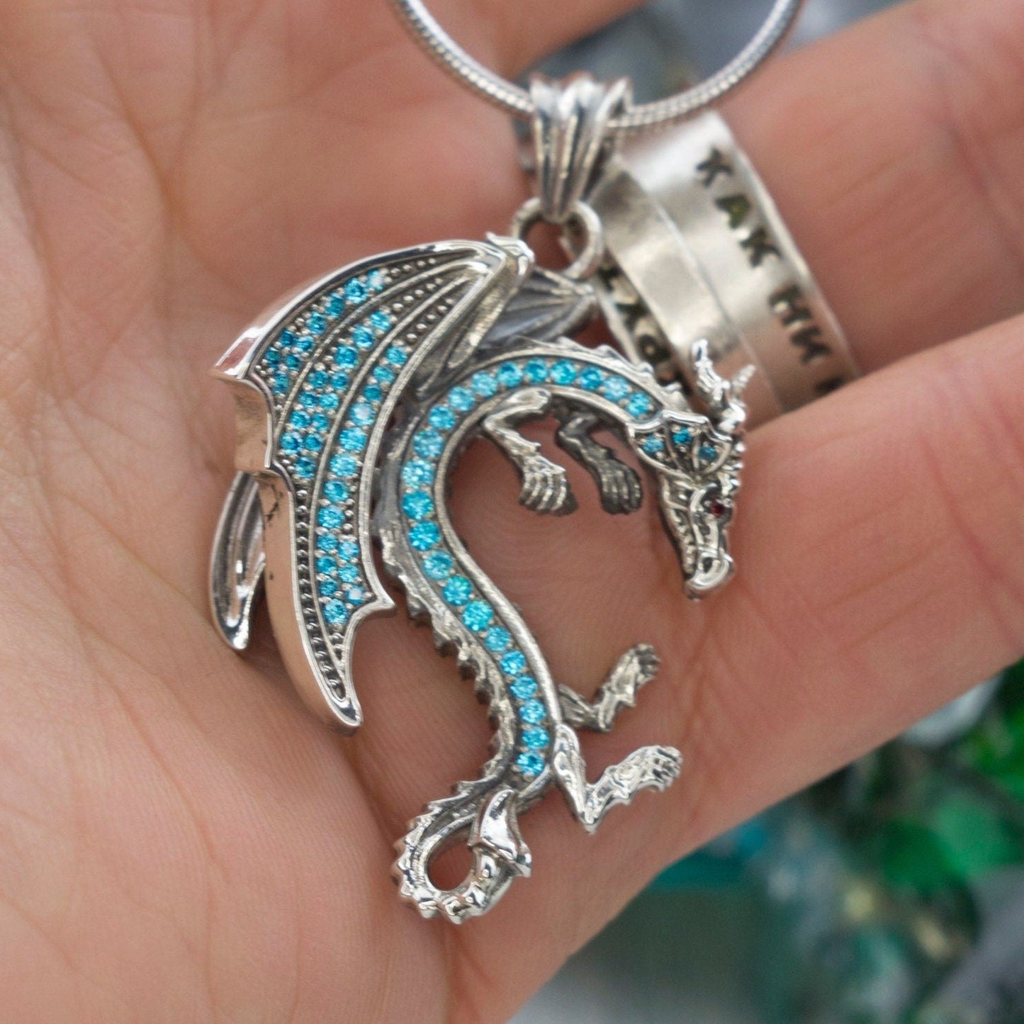 Dragon pendant Sterling silver pendant Blue dragon